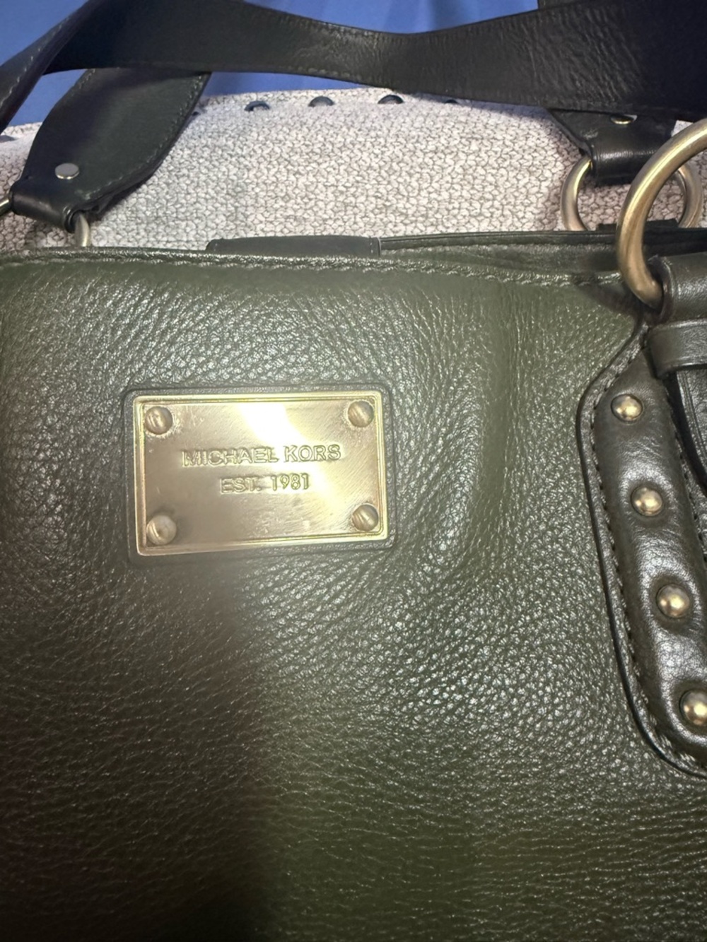 Michael Kors Olive Green Leather Shoulder Tote with Stud Accents - Picture 3 of 9